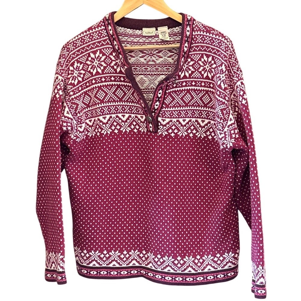 Vintage 90s LL Bean Henley Sweater Fair Isle CabinCore Gorpcore Rustic Heritage